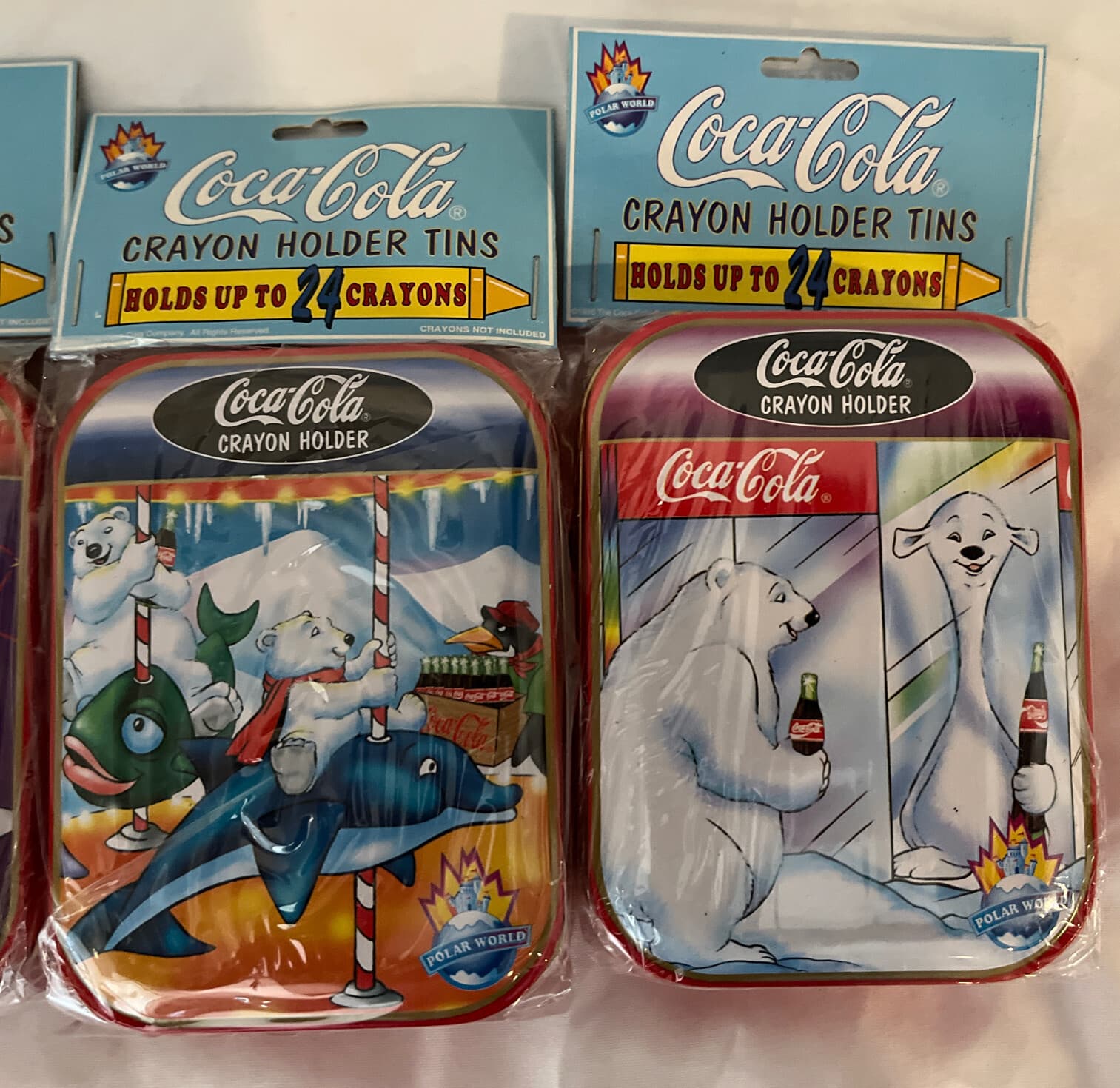 Coca-Cola Coke Polar Bear Crayon Holder Tin Lot 3x New Old Stock! 1996 Bears 5