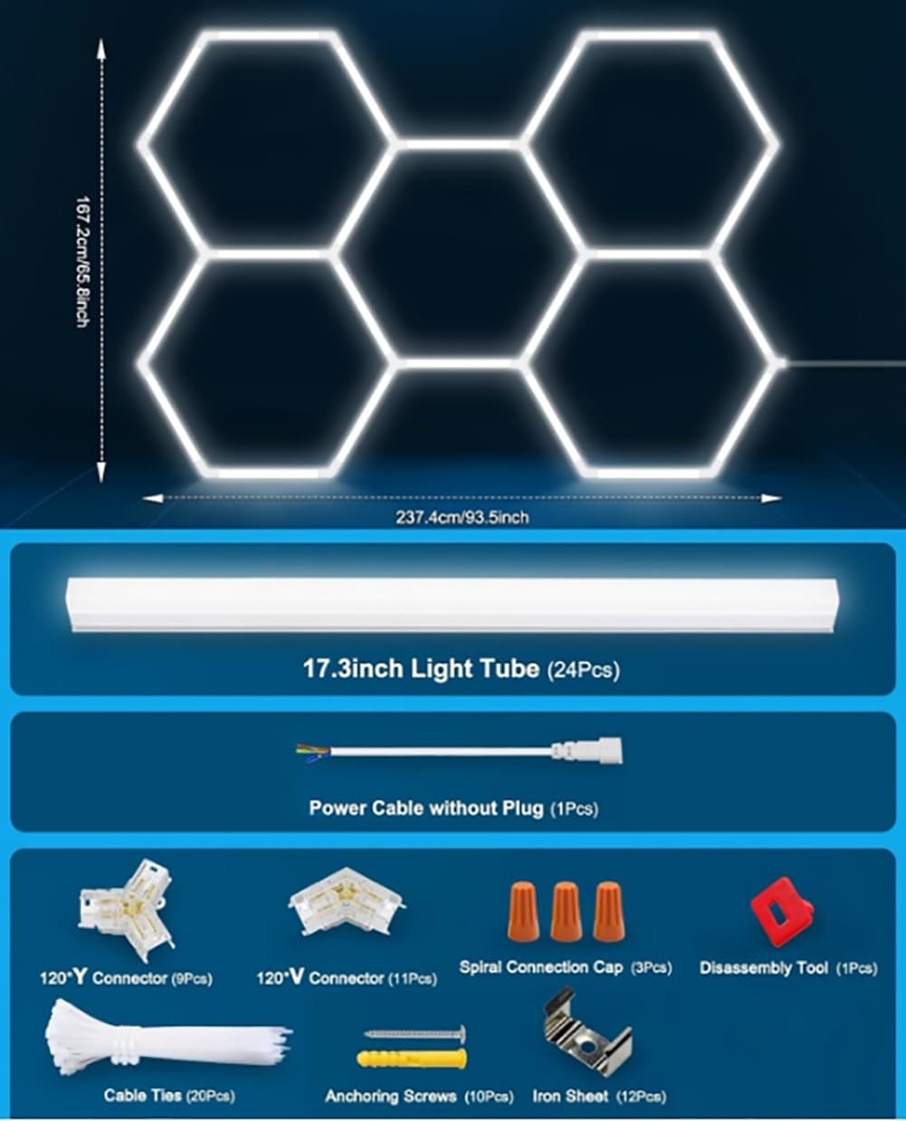 Hexagon Garage Lights LED Honeycomb Light High Brightness LED Light for Garage 6