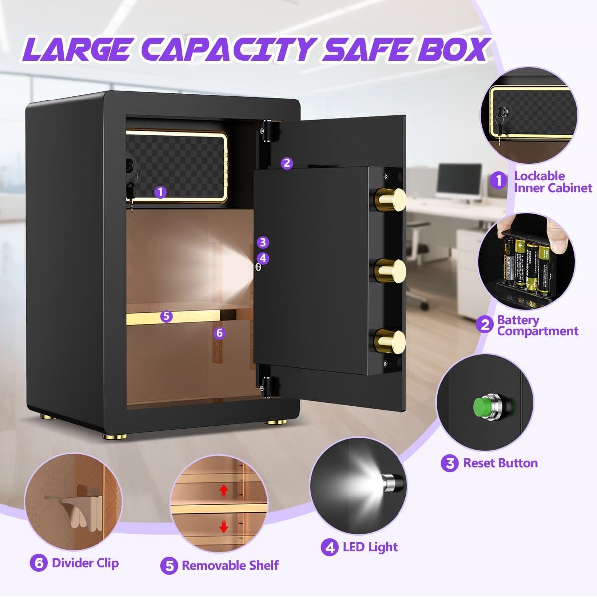 BESAFETY 5.3 Cuft Large Safe Box for Home Security with Alarm System 5