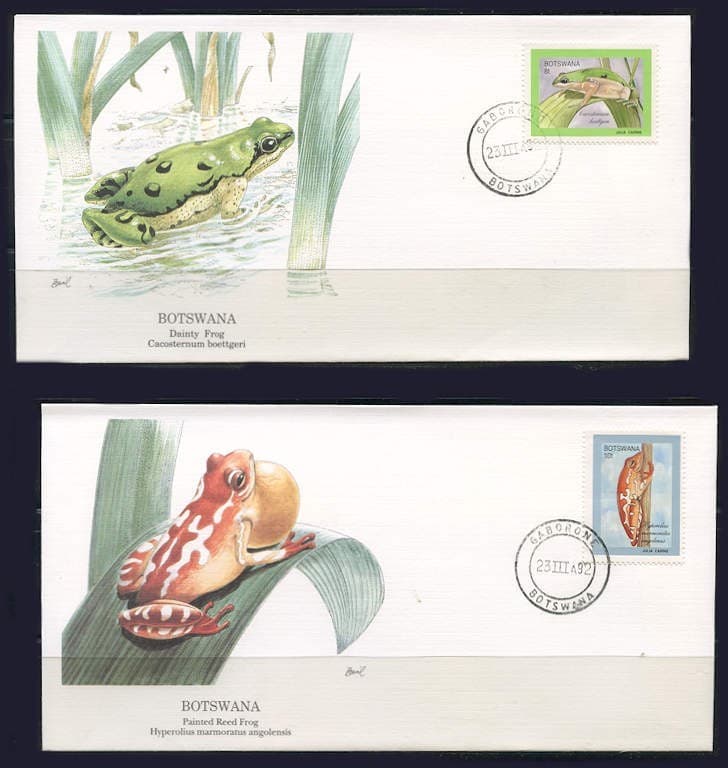 Botswana: 1992 Native Frogs Audubon Society First Day Covers