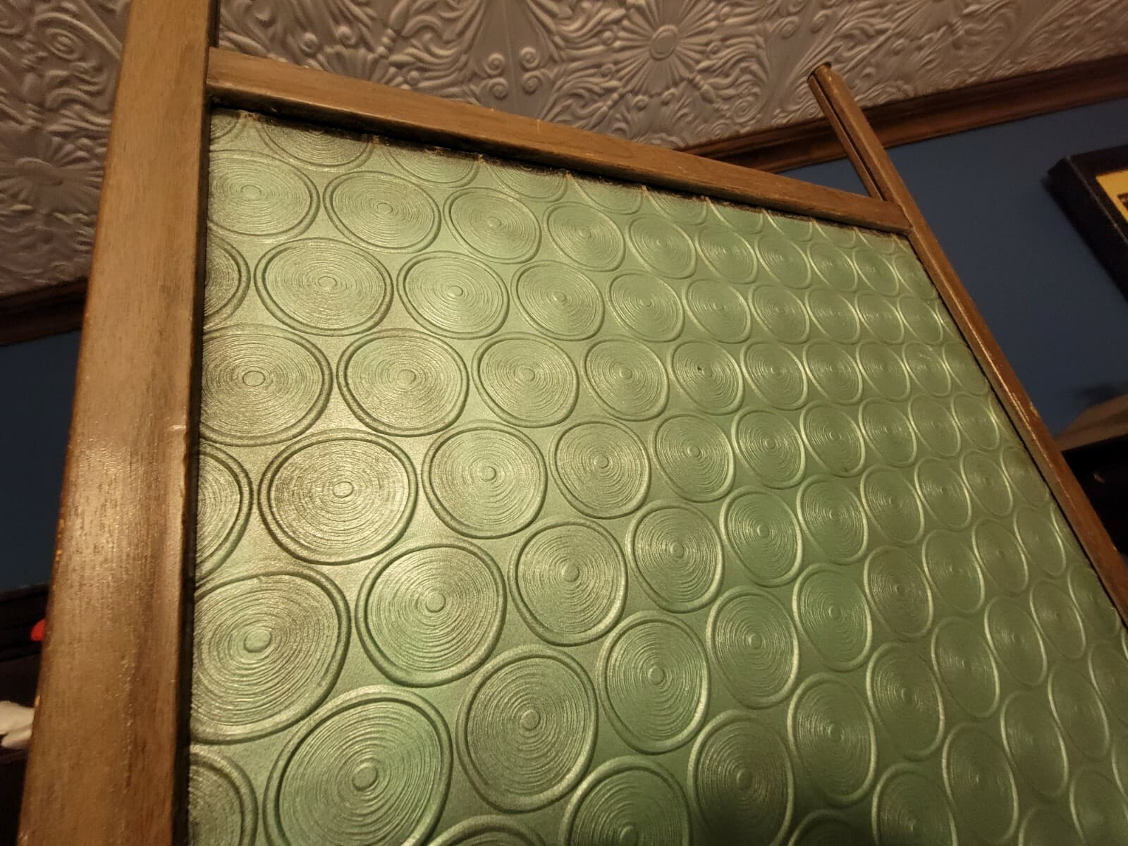 MCM HUGE 2-TONE GREEN ROOM DIVIDER PANEL 8'X26"TENSION ROD VTG RETRO MID CENTURY 4