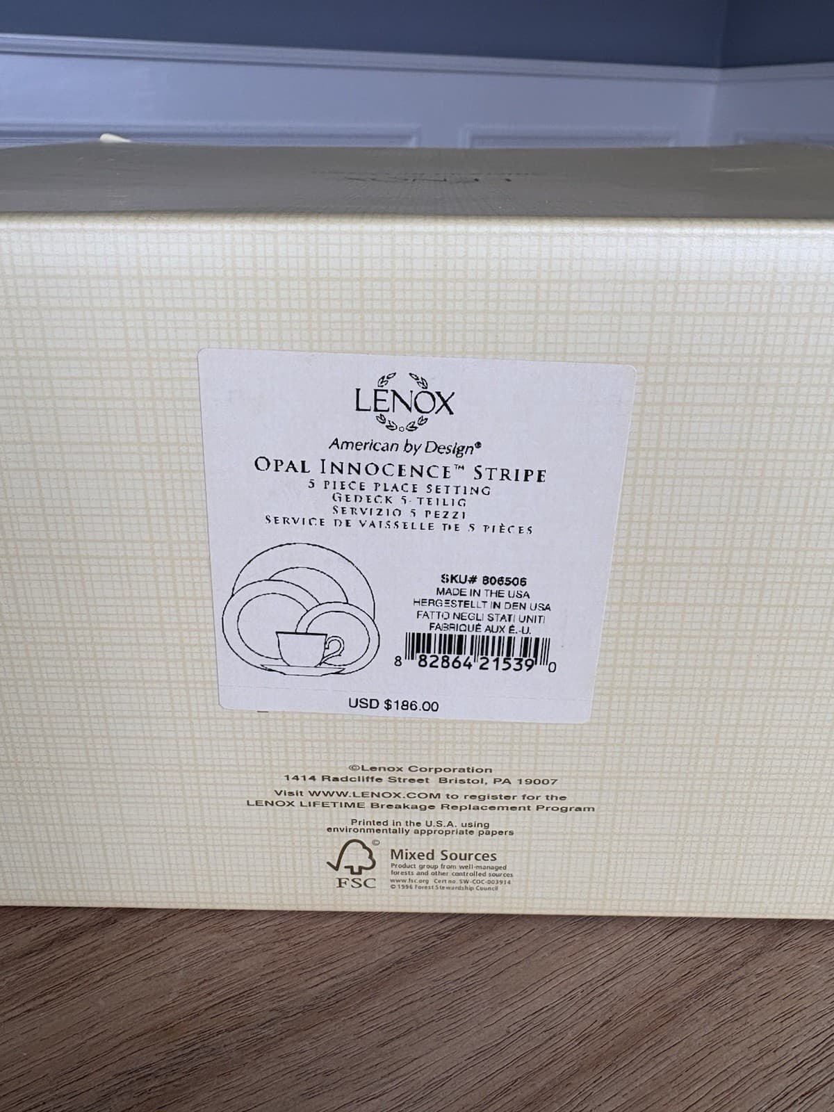 LENOX - Opal Innocence Stripe - 5 Piece Place Setting - BRAND NEW BOXED 5