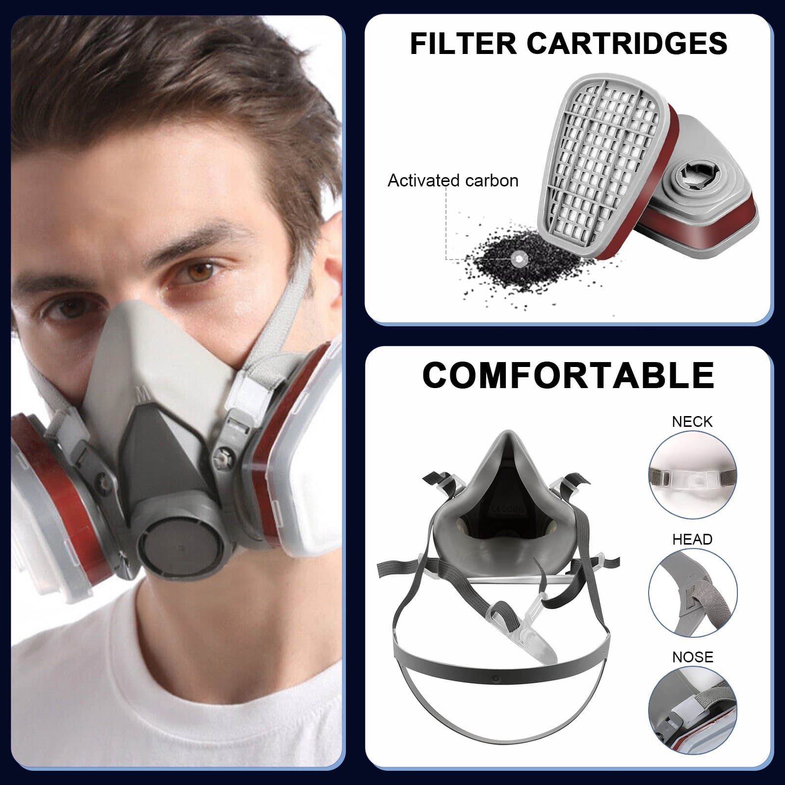 7in1 Half Face Gas Mask Facepiece Chemical Spray Painting Safety 6200 Respirator 3