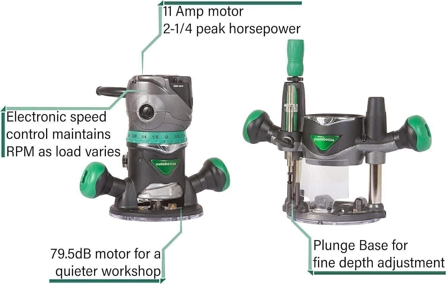 Metabo HPT KM12VC 2-1/4 Peak HP Variable Speed Fixed Plunge Base Router Kit 2