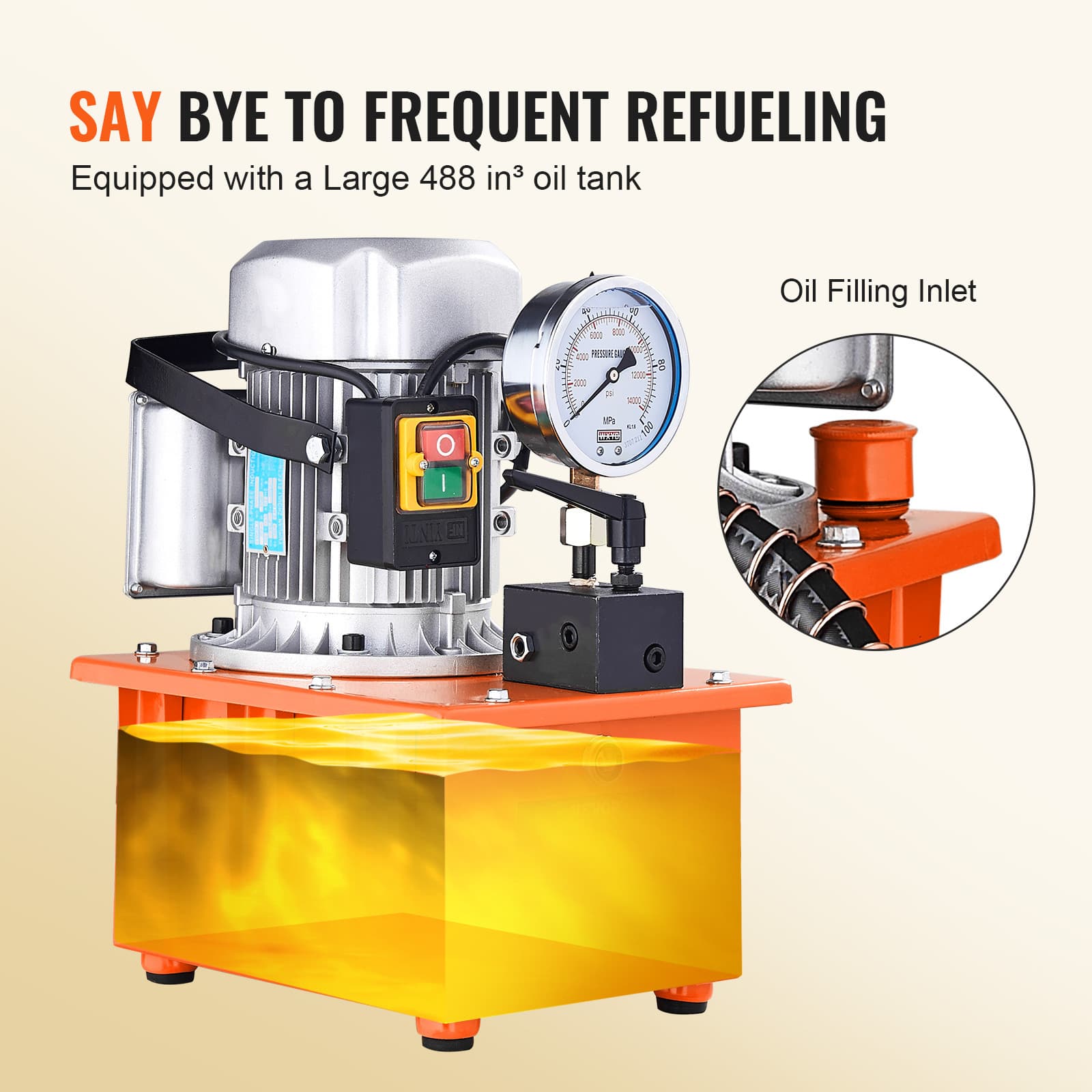 Electric Hydraulic Pump Single Acting Oil Pump 10000 PSI 8L Manual Valve 4