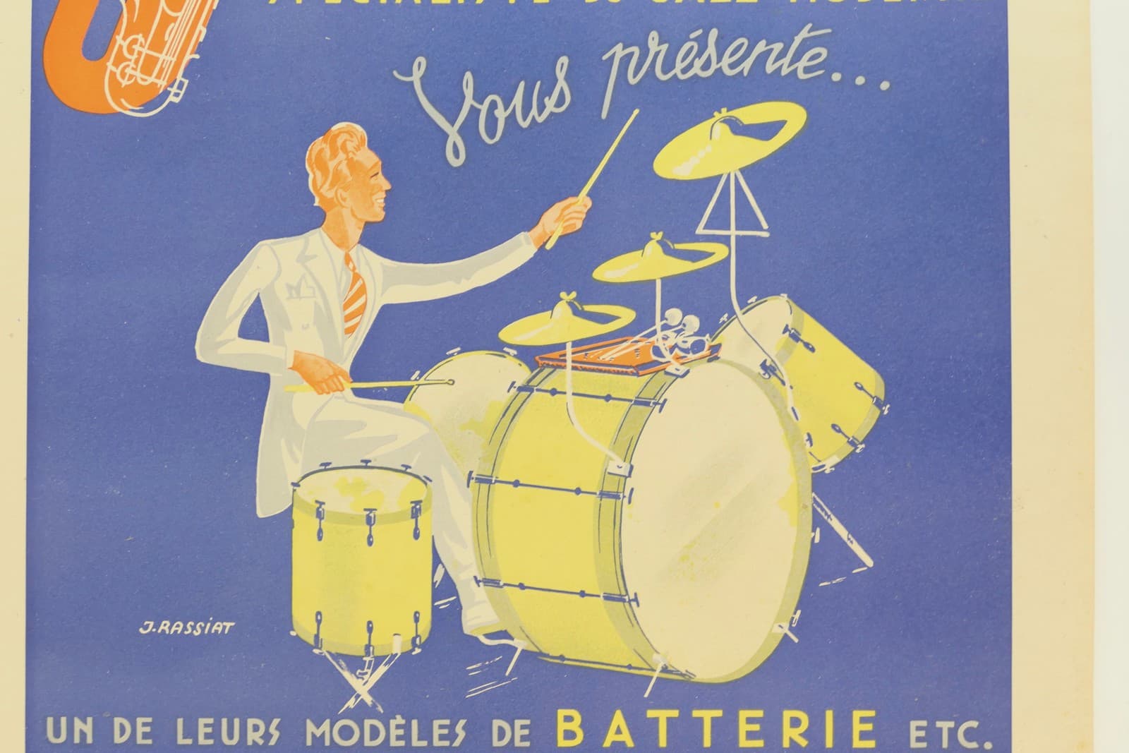 1930's French Vintage Jazz Poster Featuring a Drummer by James Rassiat 3