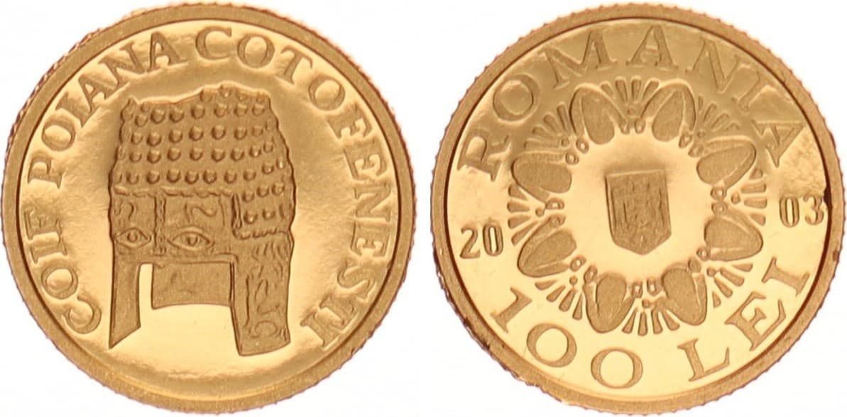 Romania 100 Lei 2003 Gold Helmet By Poiana Coţofeneşti 1/25 OZ Gold Pf 131795
