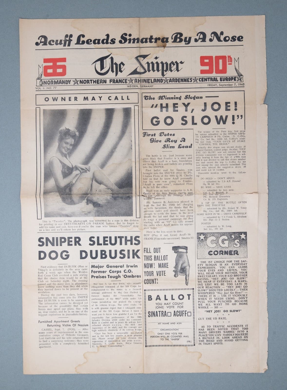 RARE WWII "THE SNIPER" 90th Infantry Division Newspaper Original 1945 2
