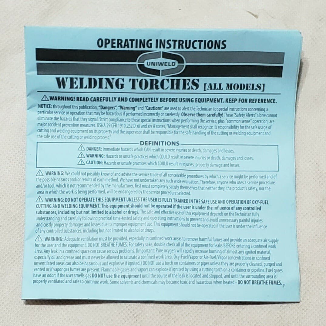 Uniweld 71 Welding Cutting Brazing Torch Handle Aircraft Type 17 CA100 5