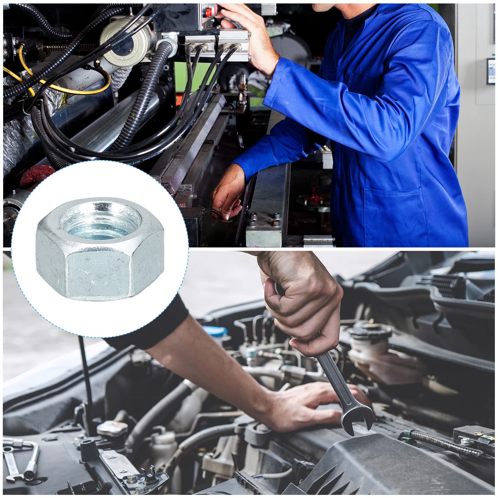 Hex Nuts (3/8"-16) 100Pcs Carbon Steel Coarse Thread Silver 4