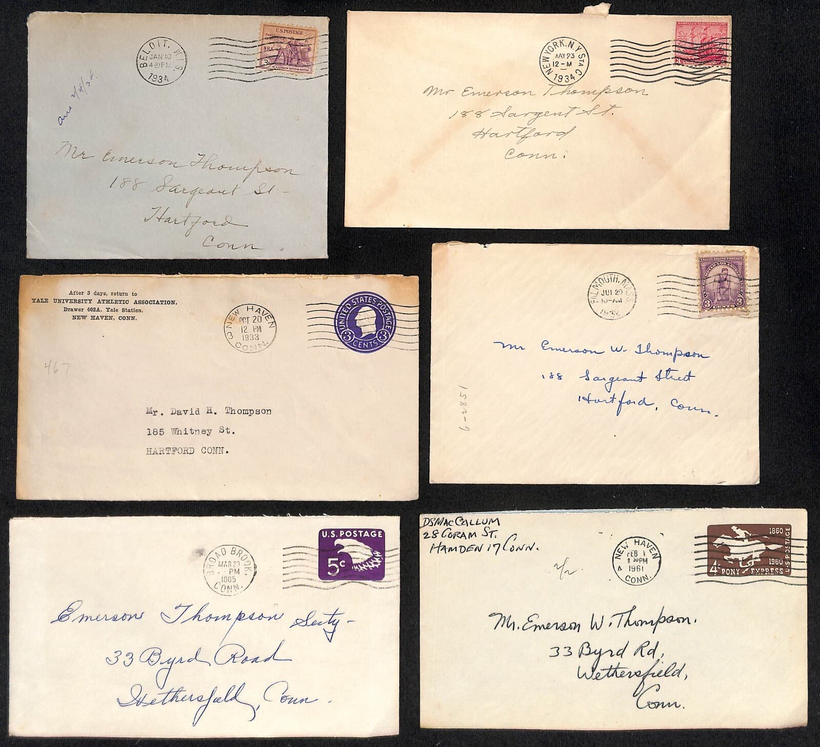 Group of 24 Mostly 1930's-1960's Covers to Emerson W. Thompson Weathersfield, CT 3