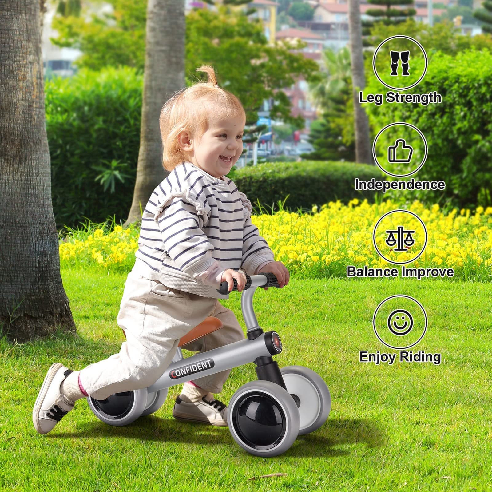 Bicicleta De Equilibrio De 4 Ruedas Con Mango Antideslizante Para Niños Pequeños 2