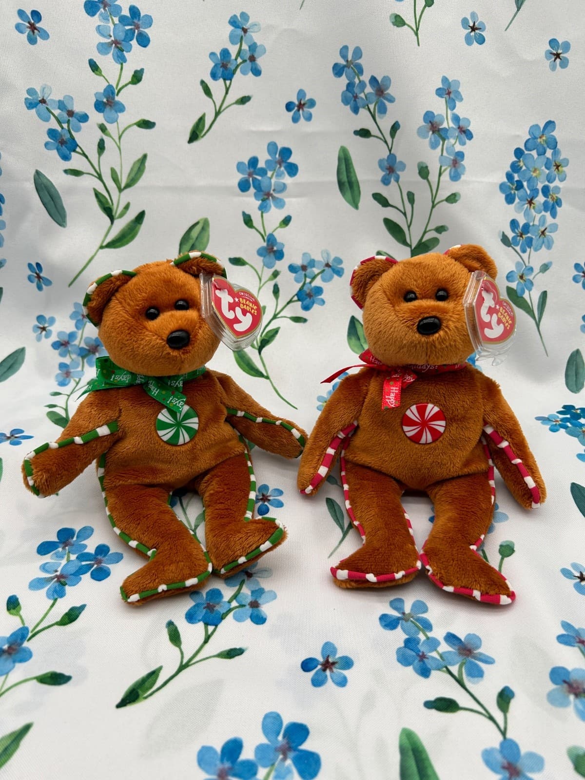 Ty Beanie Baby “Spearmint” and “Peppermint” Christmas Holiday Winter Bears