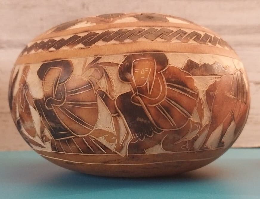 3 Hand Carved Gourd Peru Folk Art Story Telling  LLAMAS PEOPLE VTG 60s/70s 6