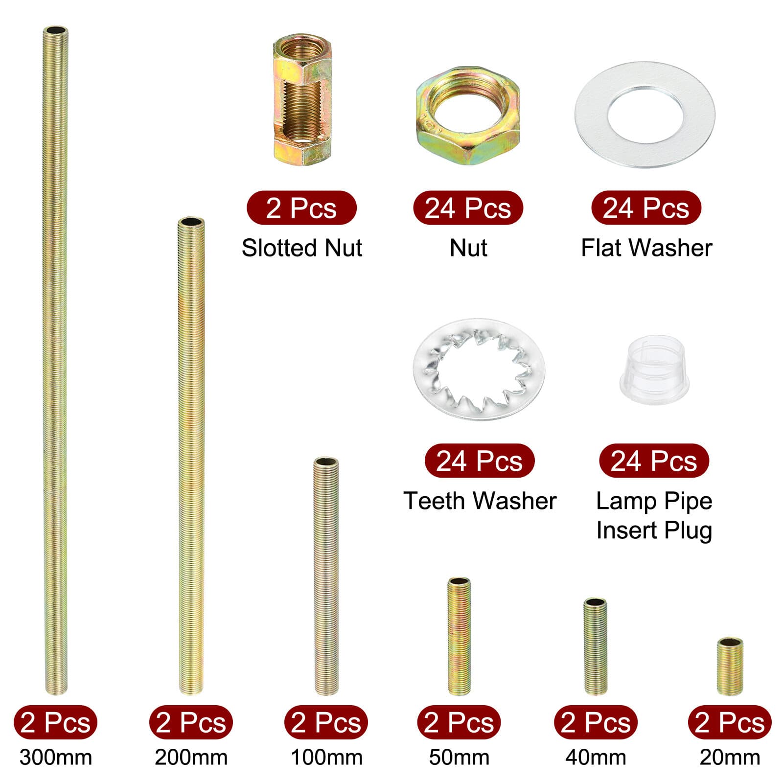 1/8IP Thread Lamp Repair Hardware Assortment Pack 2 Set w Connector Washers Nuts 3