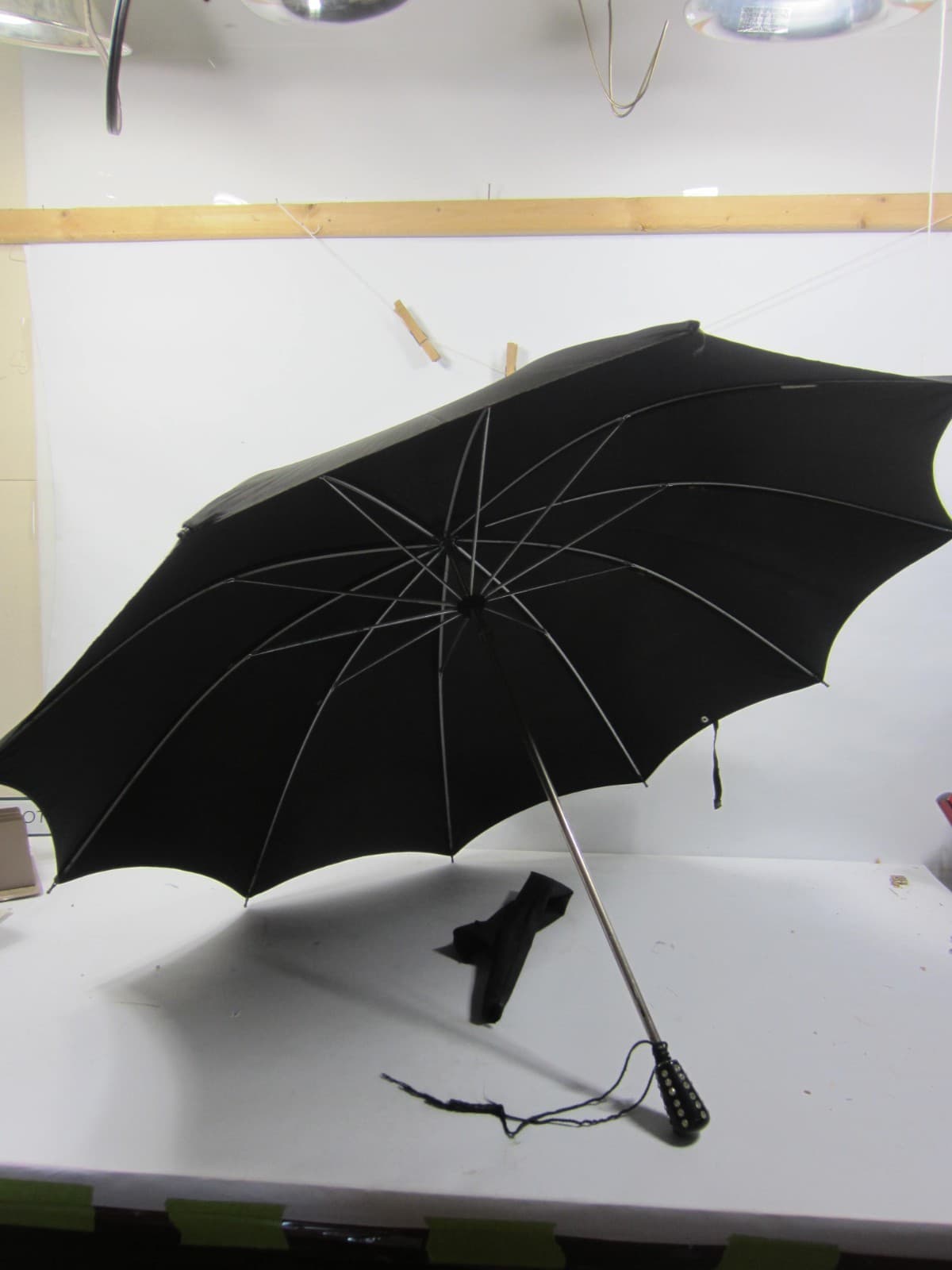 Vintage Toledo Rhinestone Handled Black Umbrella w/Cover