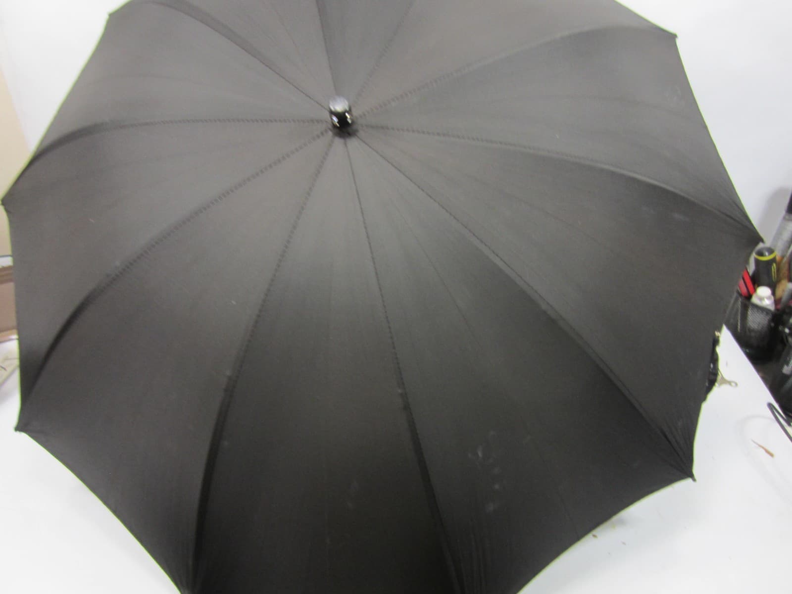 Vintage Toledo Rhinestone Handled Black Umbrella w/Cover 4