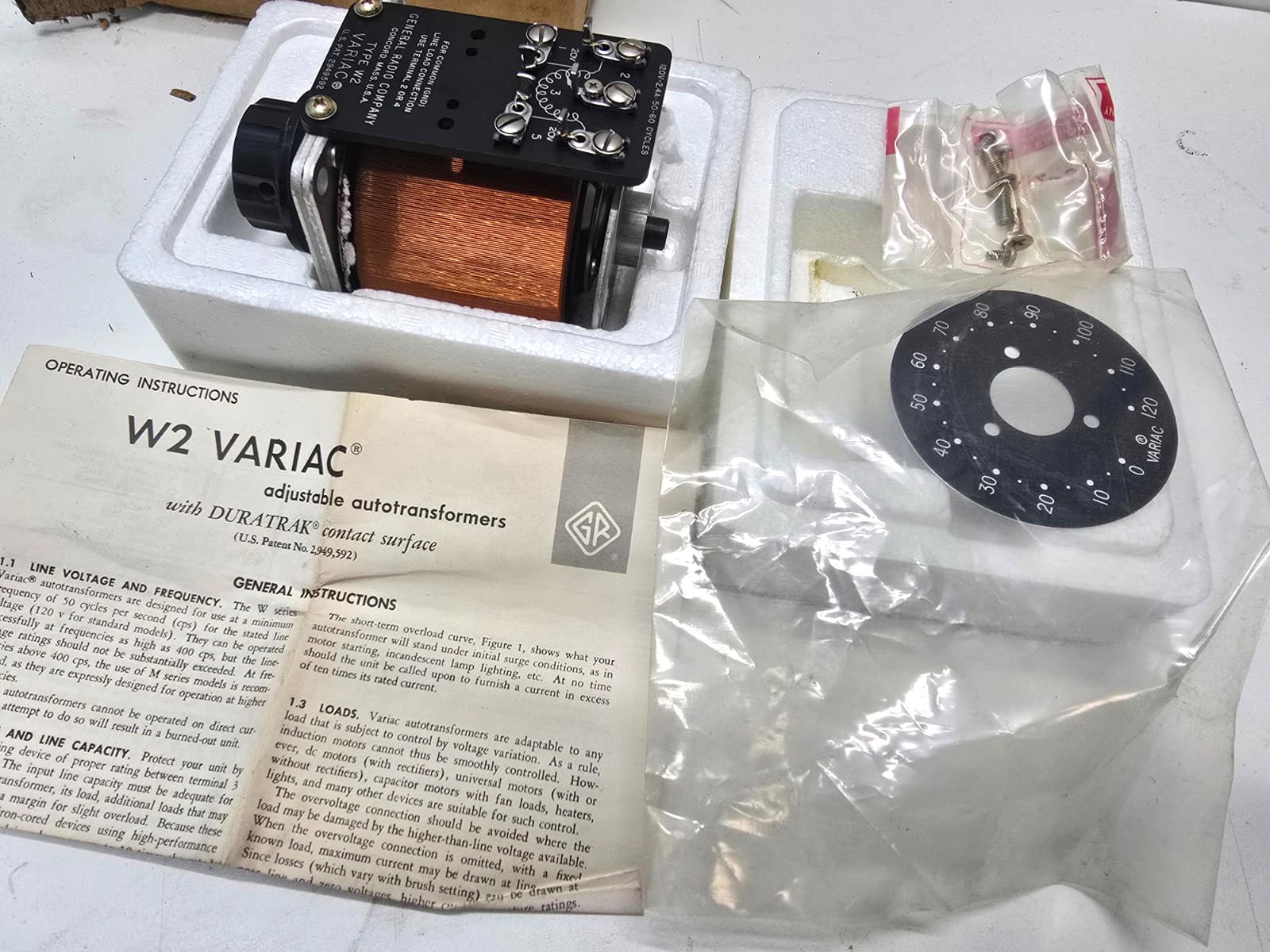 NEW General Radio W2 Panel Mount Variac w/Hardware 0-120VAC 2.4A Autotransformer 2