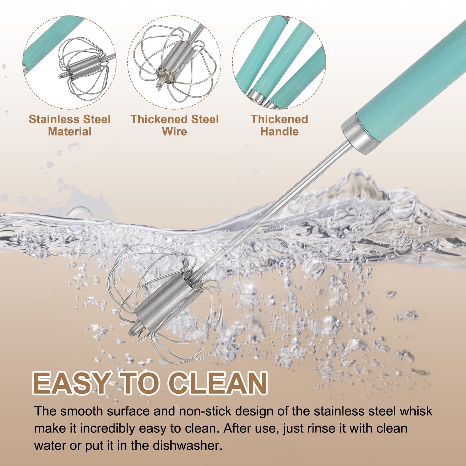 Stainless Steel Whisk, 10.8 Inch Semi-Automatic Whisking Tool, Green 3