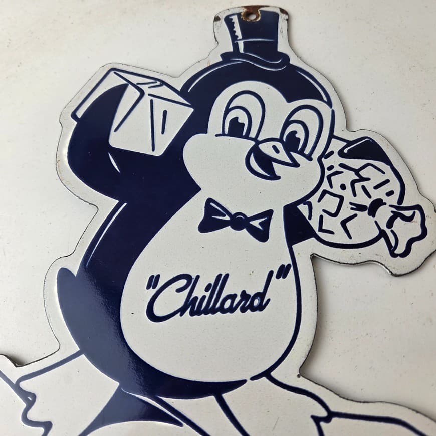 Vintage Chillard Ice Sign - Ice Cubes Chilly Willy Gas Service Porcelain Sign 2