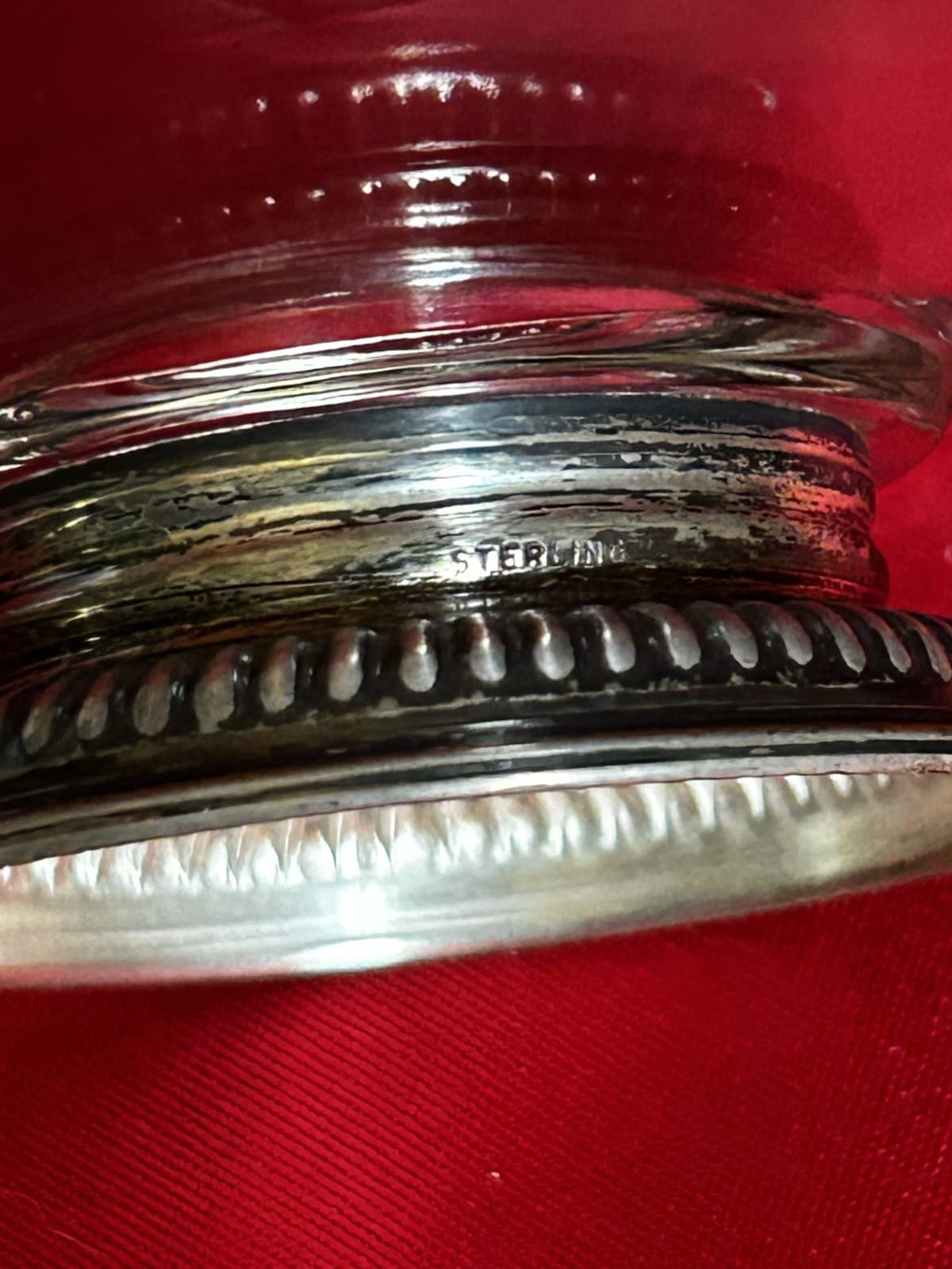 Vintage 4" Heart Shaped Glass Gravy/Sauce Boat With Sterling Silver Base B14 3