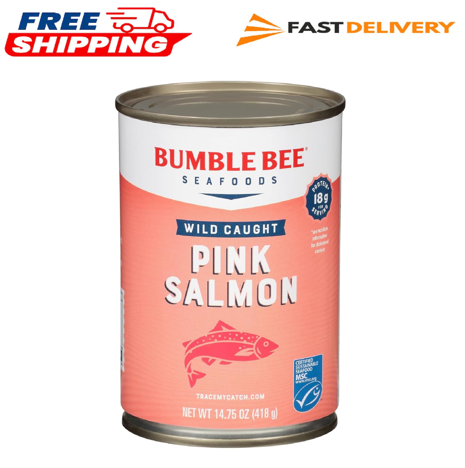 Bumble Bee Canned Pink Salmon, 14.75 oz Can - Premium Wild Caught Salmon with Sk