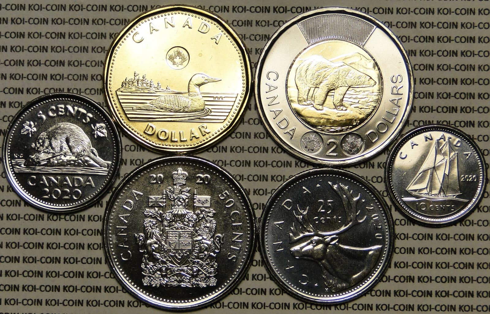 BU Brilliant Uncirculated Canada 2020 6 coin set $2 $1 50c 25c 10c 5c mint roll