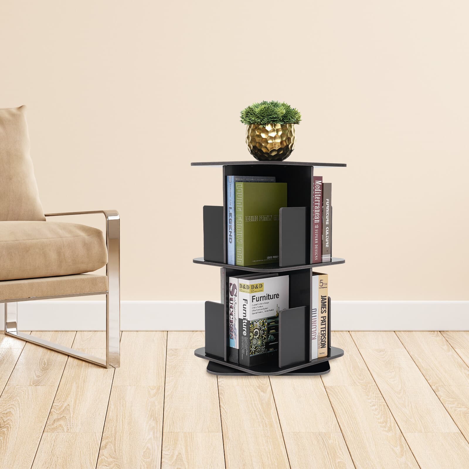 360° Rotating Bookshelf, 2 Tier Standing Bookcase, Small Corner Bookcase NEW