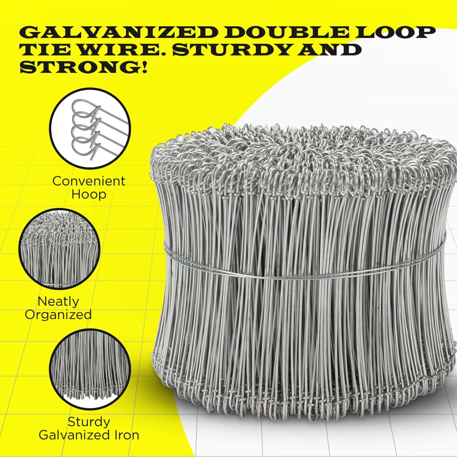 6 Inch x 1,000pc GALVANIZED Double Loop Rebar Wire Ties, 17 Gauge, SIMBASTEEL 3