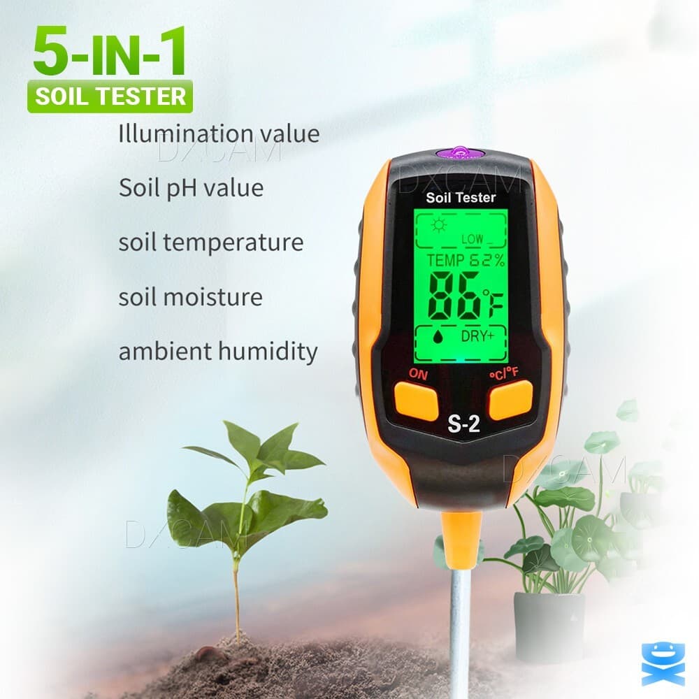 5-in-1 Digital PH Soil Tester LCD Moisture Plant Water Temperature Test Meter 2
