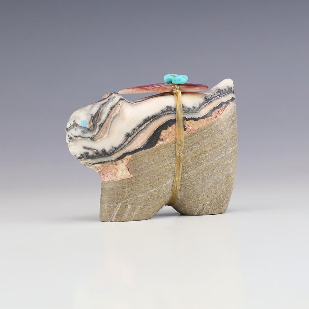 NATIVE AMERICAN ZUNI ZEBRA CALCITE BOBCAT FETISH BY LELAND BOONE & DAPHNE QUAM 6