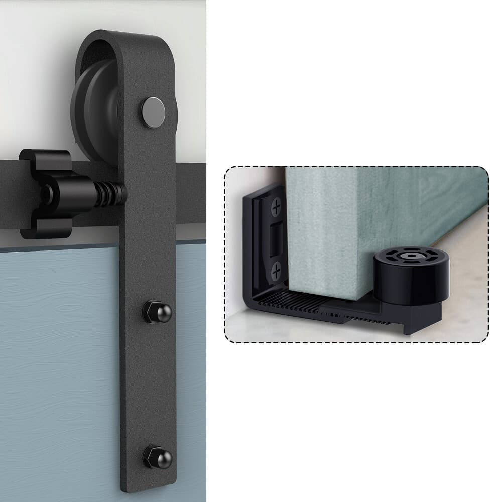 5FT-14FT Sliding Barn Door Hardware Closet Track Kit for Single Door Black 4