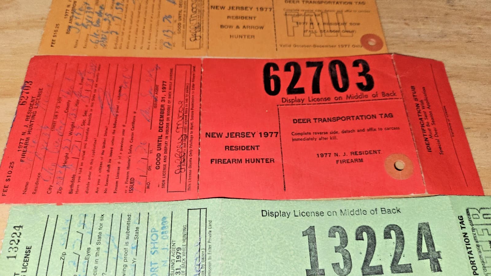 Lot 7 New Jersey State Big Game Deer Licenses Tags Firearm Bow Hunter 1975-1979 4