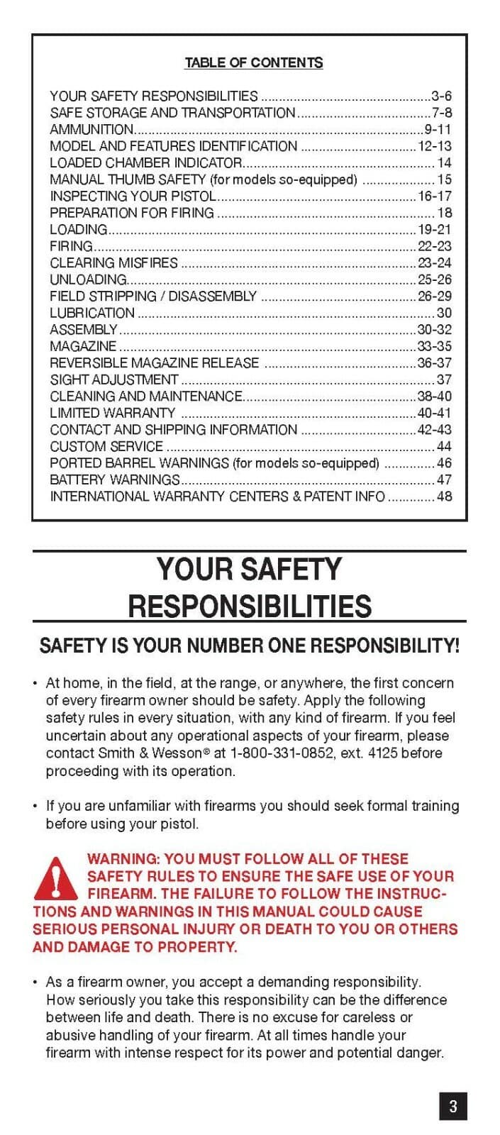 SMITH & WESSON M&P 9 Shield EZ Safety & Instruction Manual (48 pg) 3