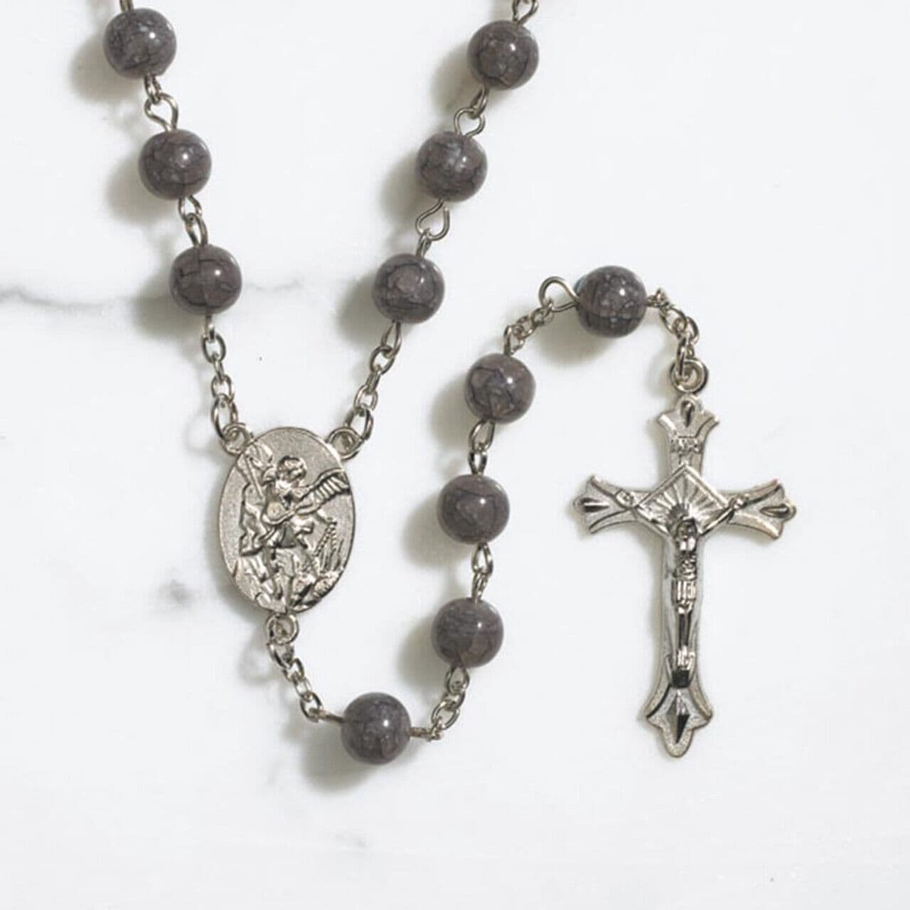 St Michael Marble Rosary (RC032) - 22" Long - With Gift Bag 2