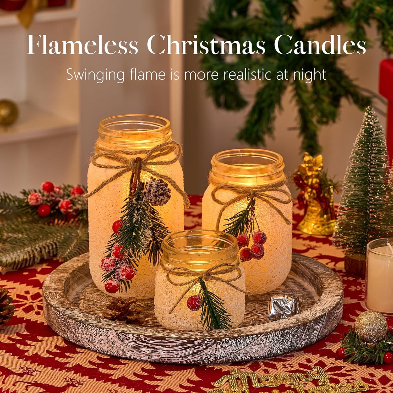 Christmas Centerpieces for Tables, Table Decor with Mason Jar, Flowers, Christma 4