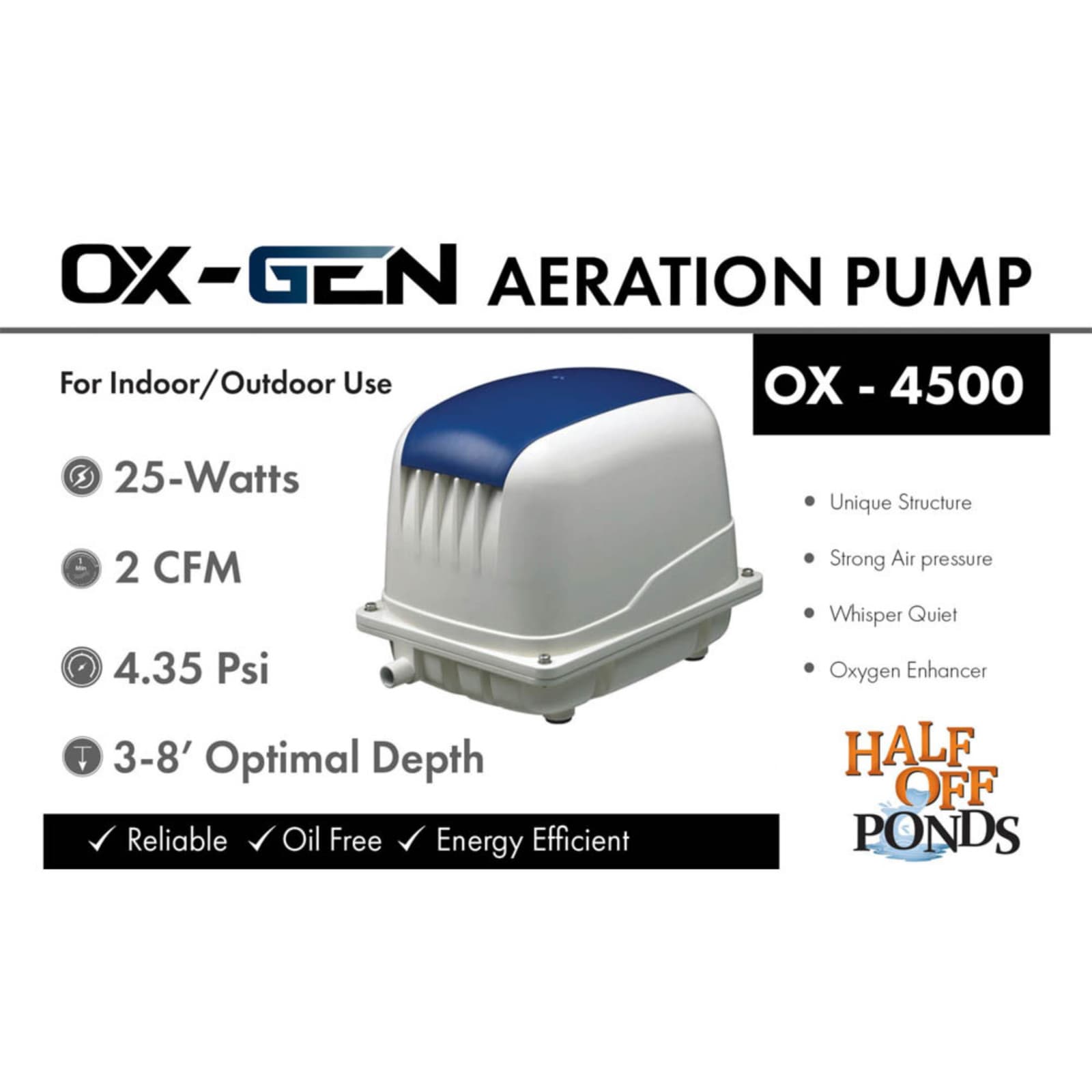 OX-Gen 4500 1.59 CFM Pond and Water Garden Diaphragm Aeration Pump OX-4500 2