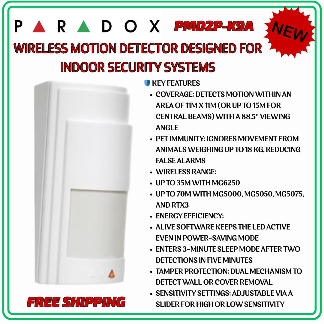 Paradox PMD2P - Wireless PIR Motion Detector With Built-in Pet Immunity - 433MHz 2