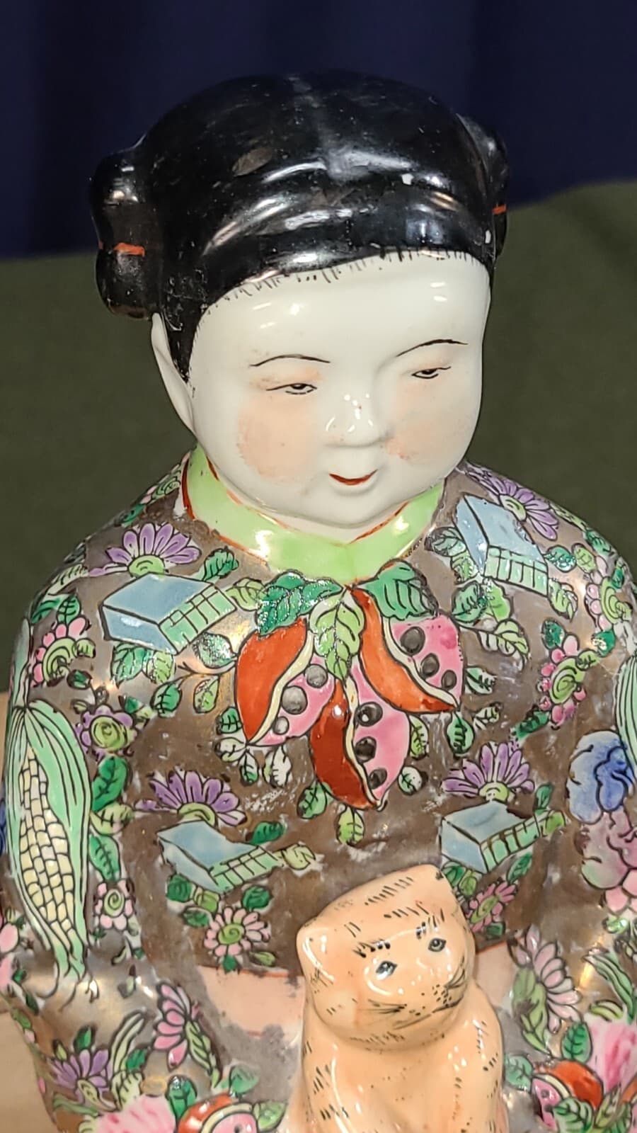 Vintage Chinese Asian Chinoiserie Painted Porcelain Boy and Girl Shelf Sitters 3