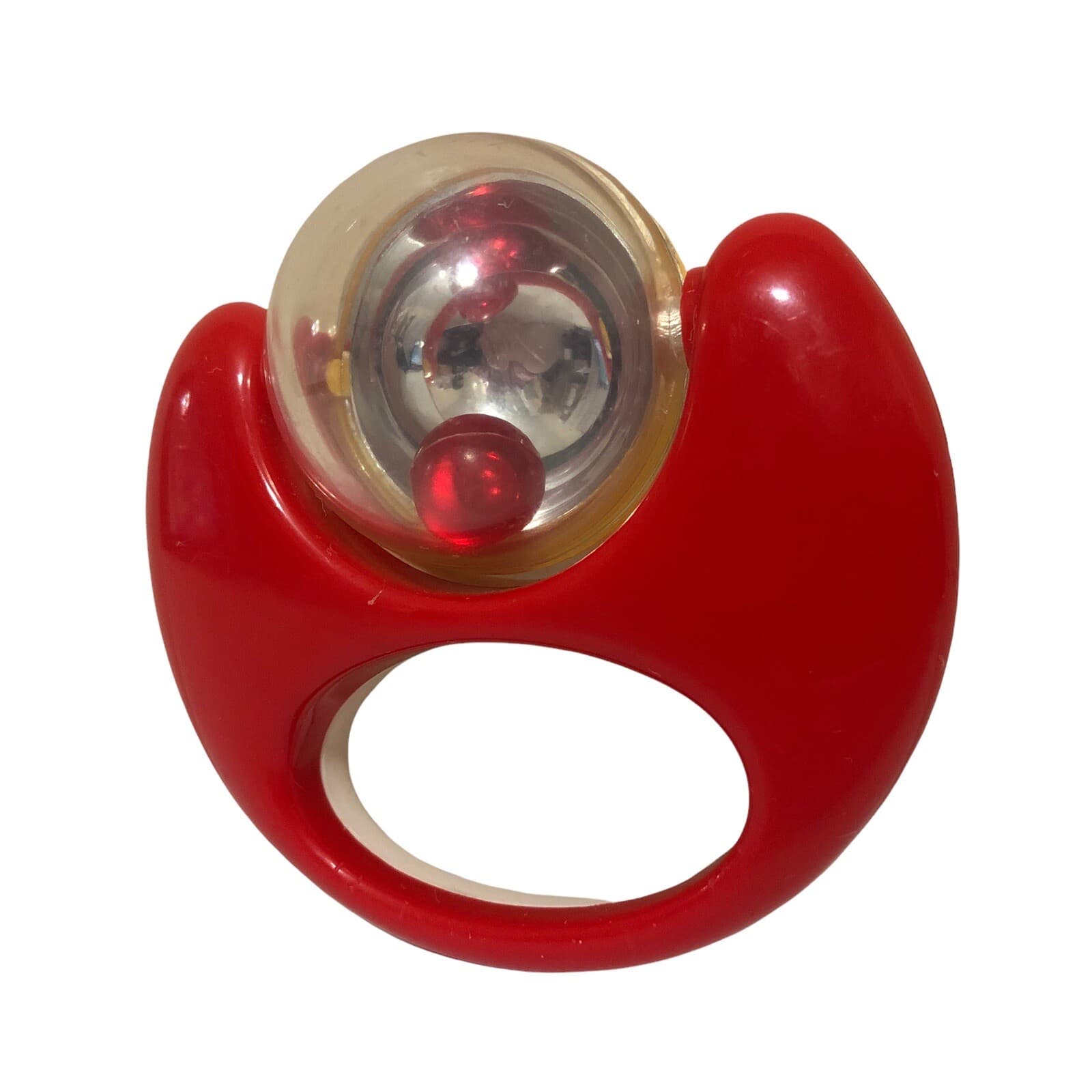 Vintage Playwell Smiley Face Smile Rattle Teether Yellow White Red Baby Rare 6