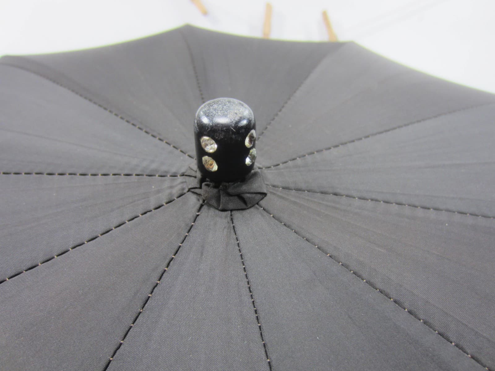 Vintage Toledo Rhinestone Handled Black Umbrella w/Cover 6