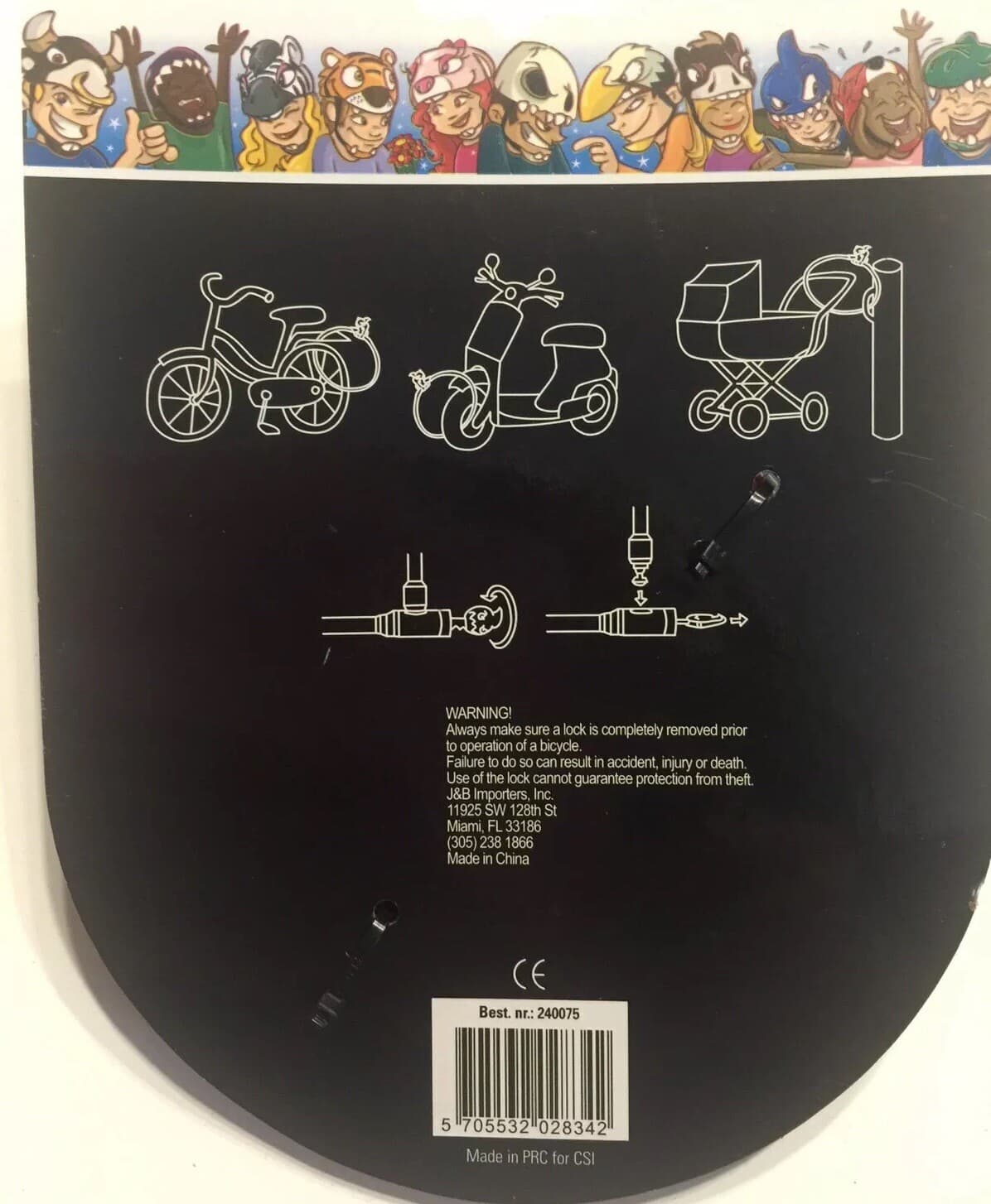 child kids bike cable lock 2 keys red cat face 5