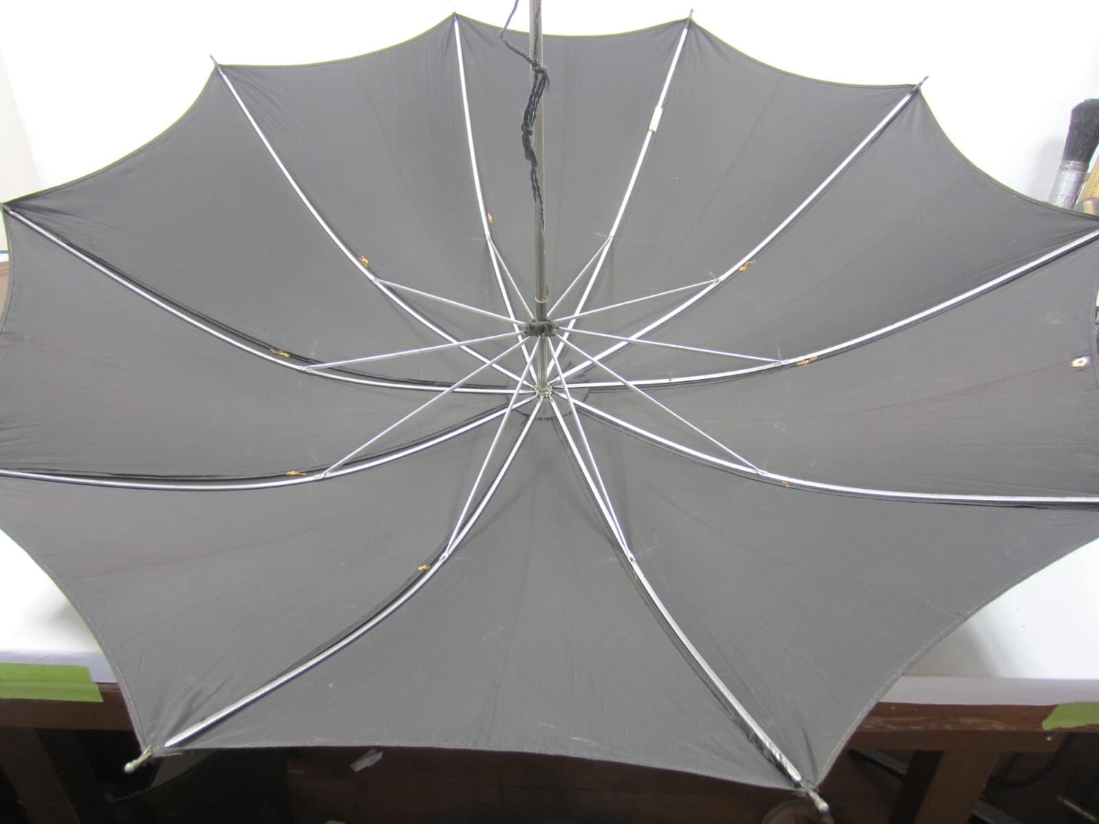 Vintage Toledo Rhinestone Handled Black Umbrella w/Cover 2