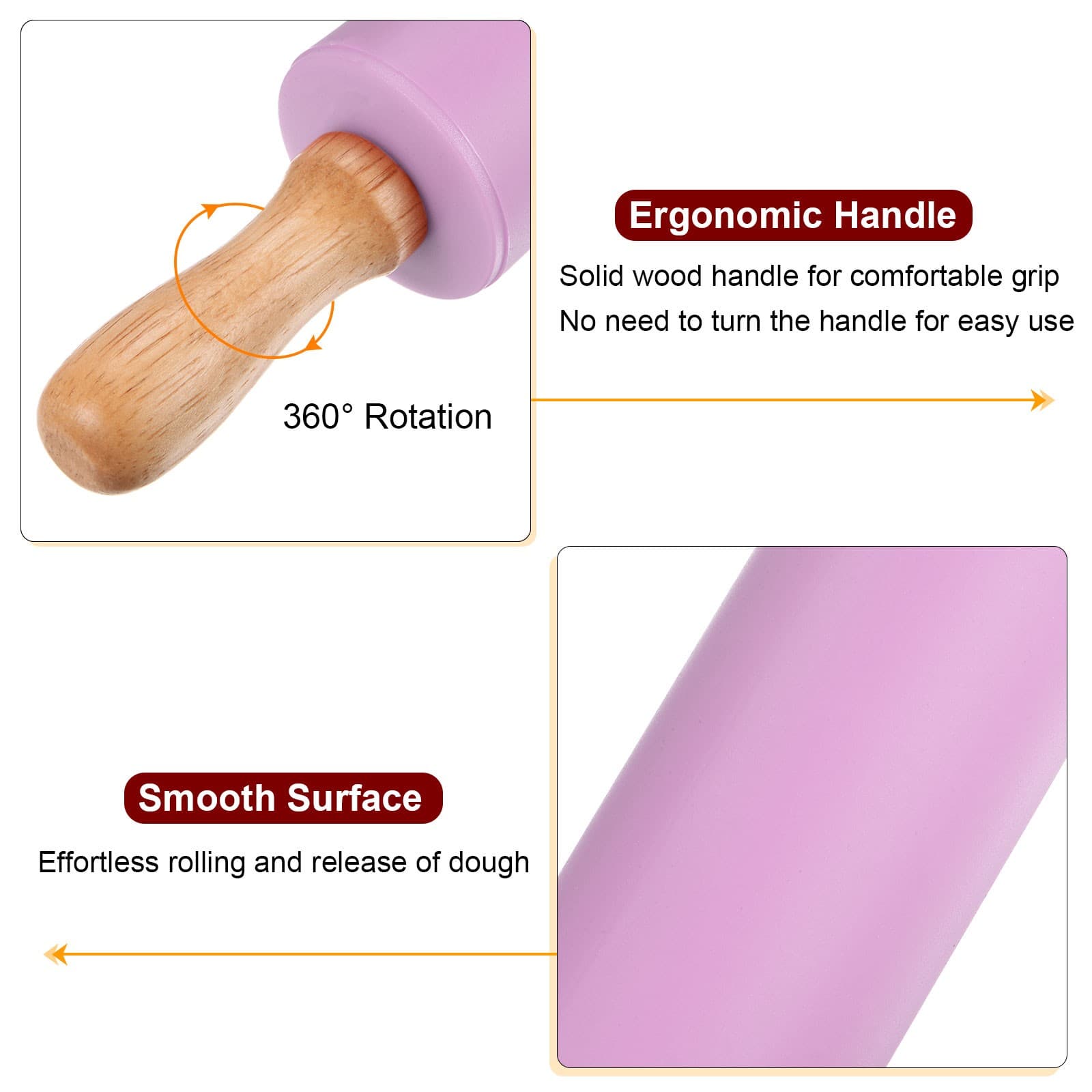 Silicone Rolling Pins for Baking 23.5cm x 4.2cm Purple New 4