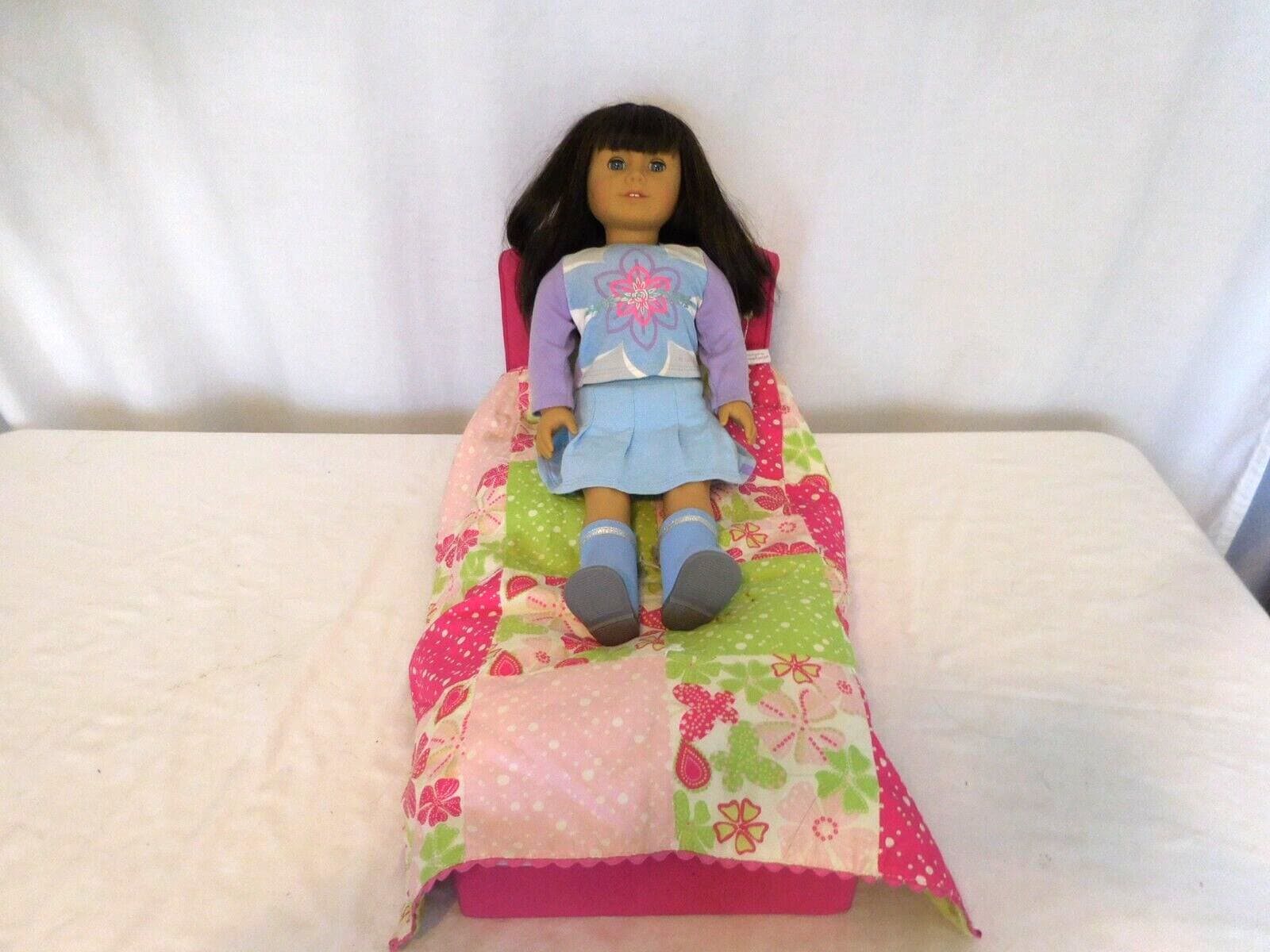 American Girl Retired Blossoms & Blooms Pink Floral Doll Bed & Bedding + Doll 2