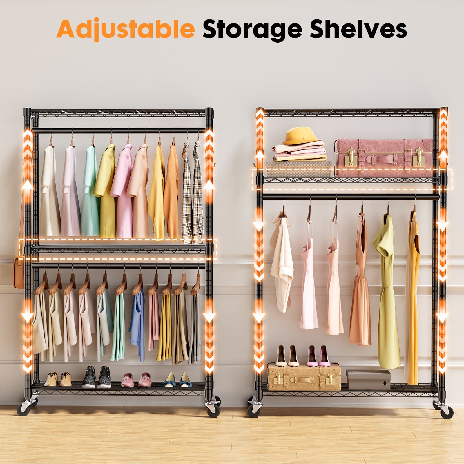 Big Tall Rolling Garment Rack Heavy Duty Double Rails Clothes Rack W/ Wheels 5