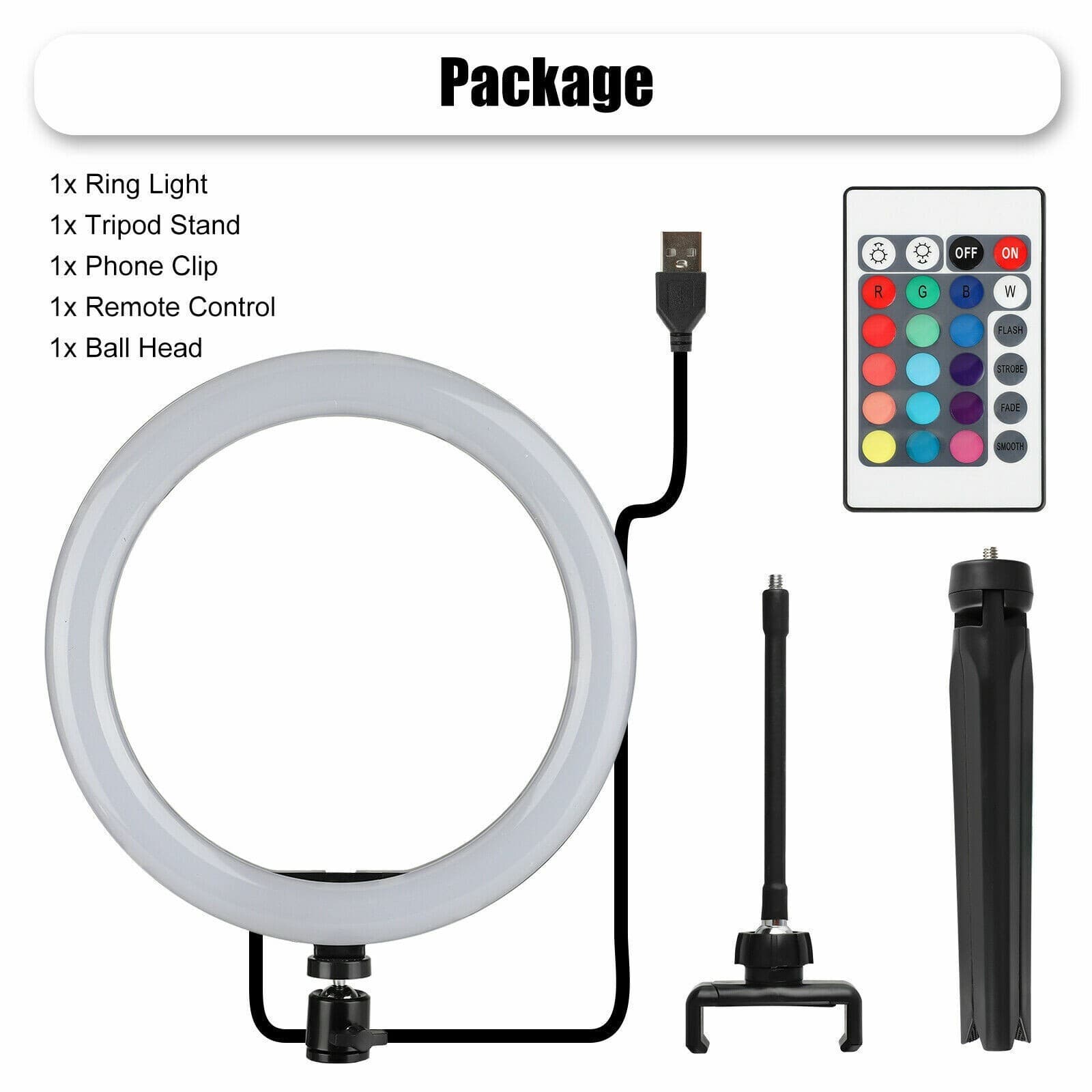 10" RGB Beauty Fill Light LED Ring w/Tripod Stand Dimmable Kit for Phone Stream 2