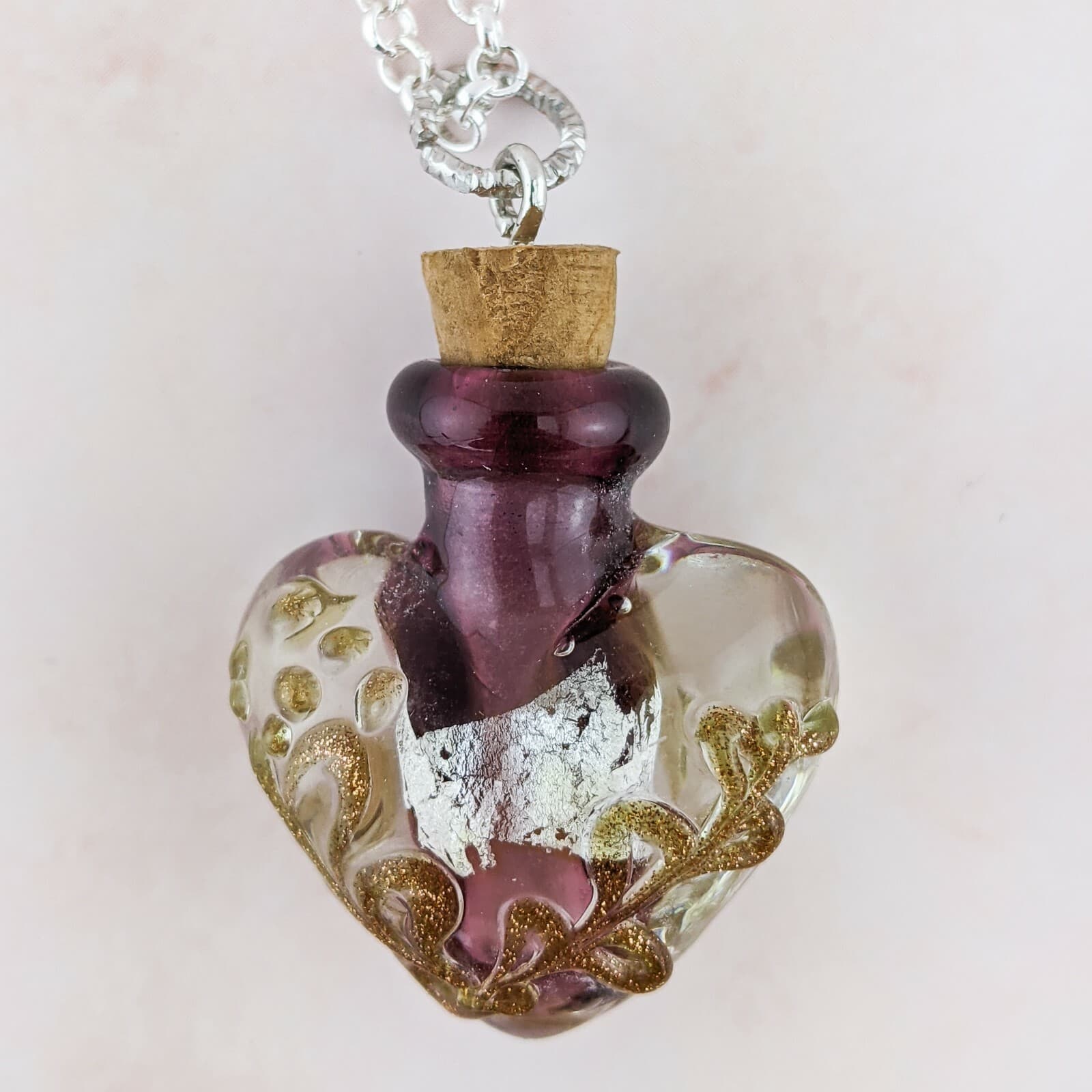 Heart Cremation Urn Necklace Silver jewelry purple Murano Glass sympathy ashes 3