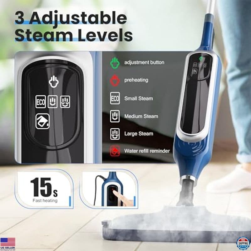 12-in-1 Blue Steam Mop & Handheld Cleaner – 23FT Cord for Easy Floor Cleaning 3