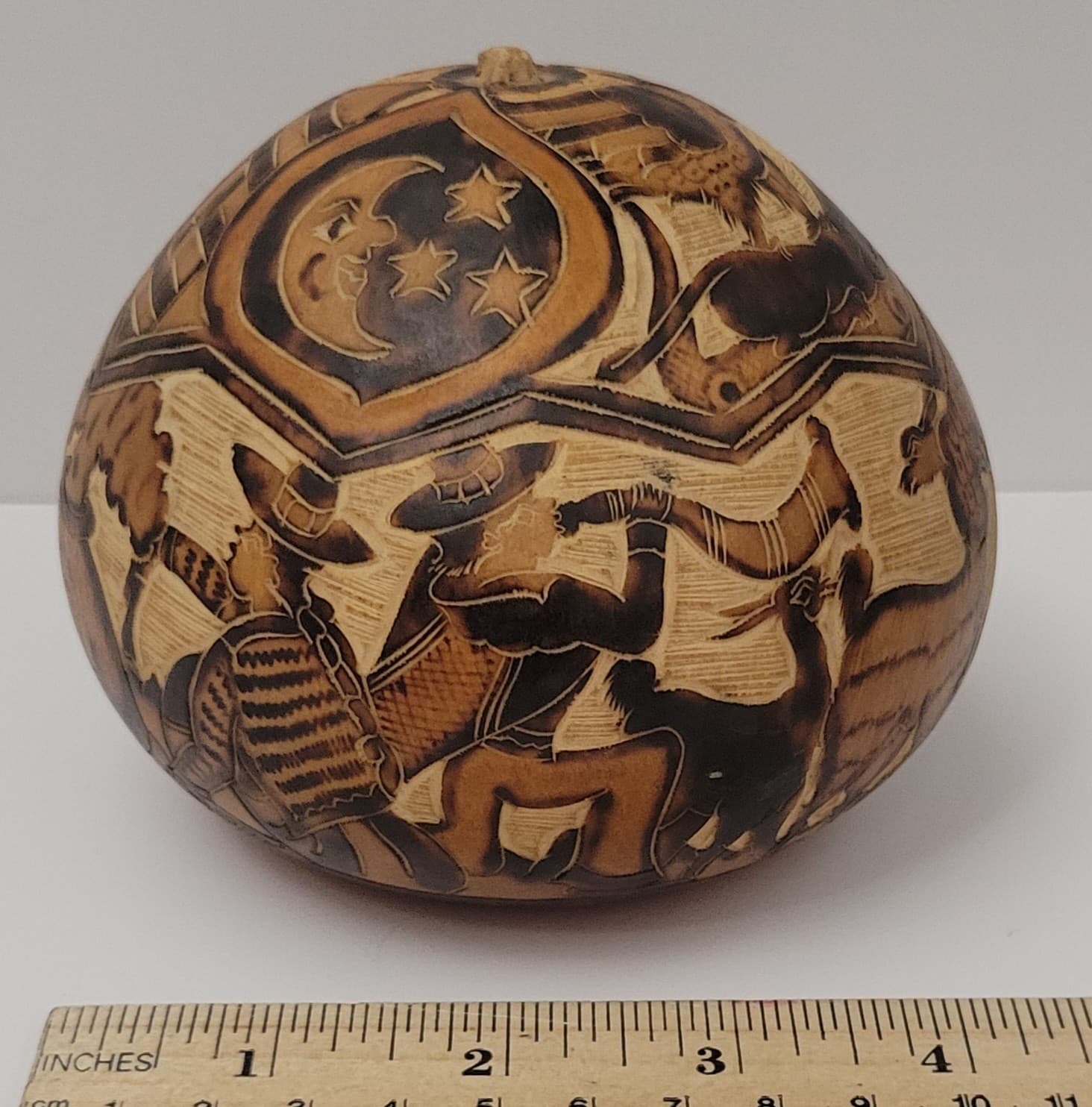 Peruvian Carved Gourd Primative Art 5